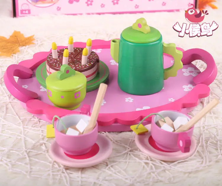 Чайный набор комбинация деревянных игрушек, с милым маленьким квадратным столом, причудливый игровой домик, игрушки для девочек