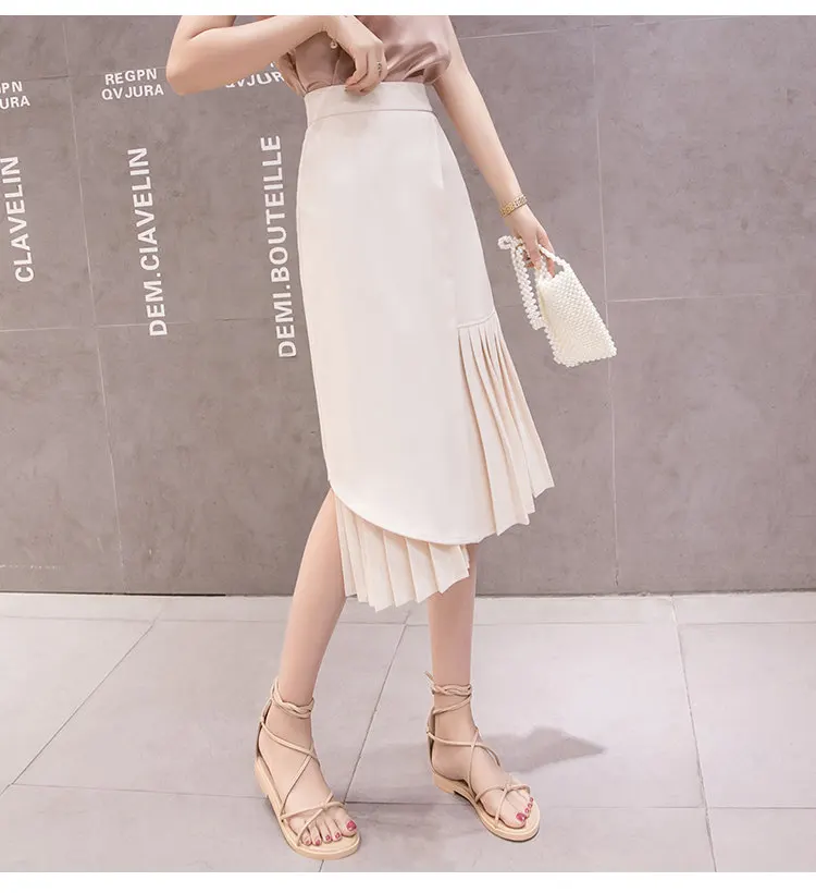 Летние Асимметричные миди юбки для женщин, элегантная плиссированная юбка с высокой талией, трапециевидная юбка jupe femme, тонкая юбка в японском стиле
