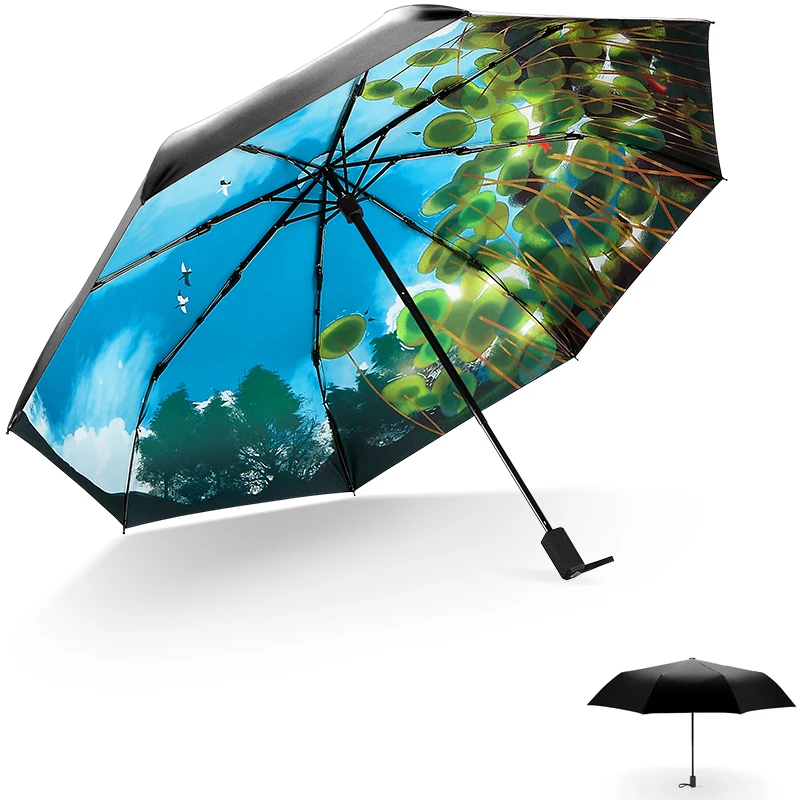 2017 New Fashionable UV proof Three Folding luxury Sunshade Rain