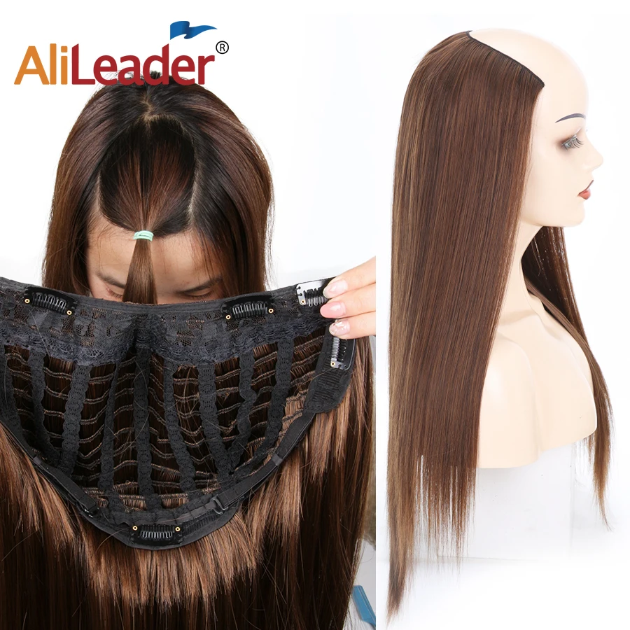 AliLeader 24Inch Half Aynthetic Halo Hair wig Clip Long Silk Straight ...