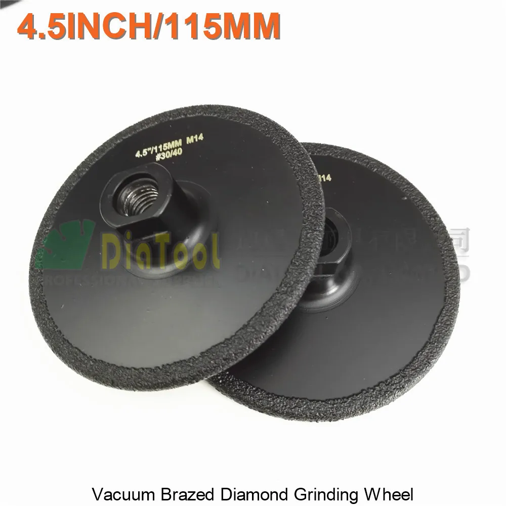 DIATOOL 2pcs 4.5 Vacuum Brazed Diamond Flat Grinding Wheels M14 Grit #30 Beveling Wheel Grinder Disc For Engineer Stone Granite
