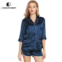 CR пикантный Шелковый Атласный пижамный костюм рубашка Брюки Весенний женский костюм с длинными рукавами Пижама Костюм AP526