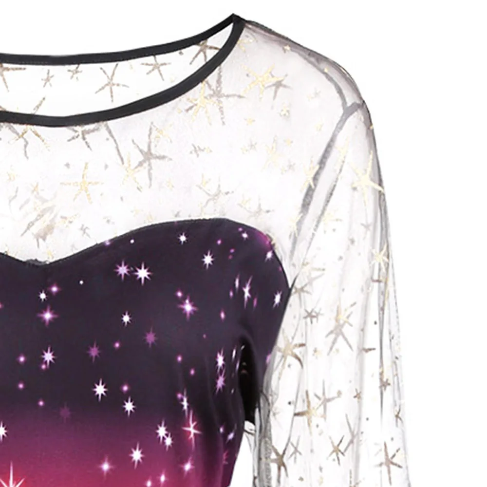 christmas print stitching long sleeves and large dresses