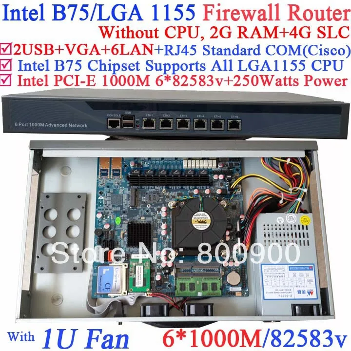 

server 1u rack mountable without CPU with Intel PCI-E 1000M 6*82583v Lan support ROS Mikrotik PFSense Wayos etc 2G RAM 4G SLC