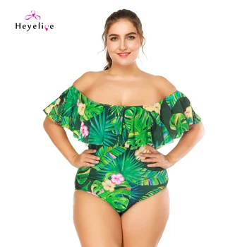 

New Print Plus Size Swimsuits Women Shoulder Off One Piece Swimwear Push Up Swim Bathing Suits Monokini Plus Size Sexy Swimsuits