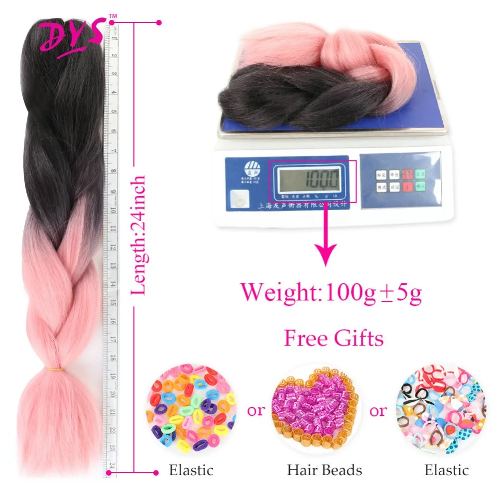Deyngs 24Inch Pure Color Kanekalon Braiding Hair Extension Black Pink Green Gray Kinky Twist Hair Braids Natural Synthetic Hair