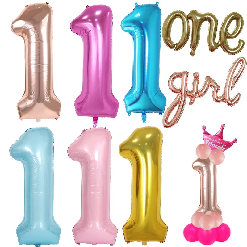 

WEIGAO 40inch Number 1 Balloons Rose Gold One Year Ballon Baby Girl Boy 1st Birthday First Year Birthday Party Balloons Supplies