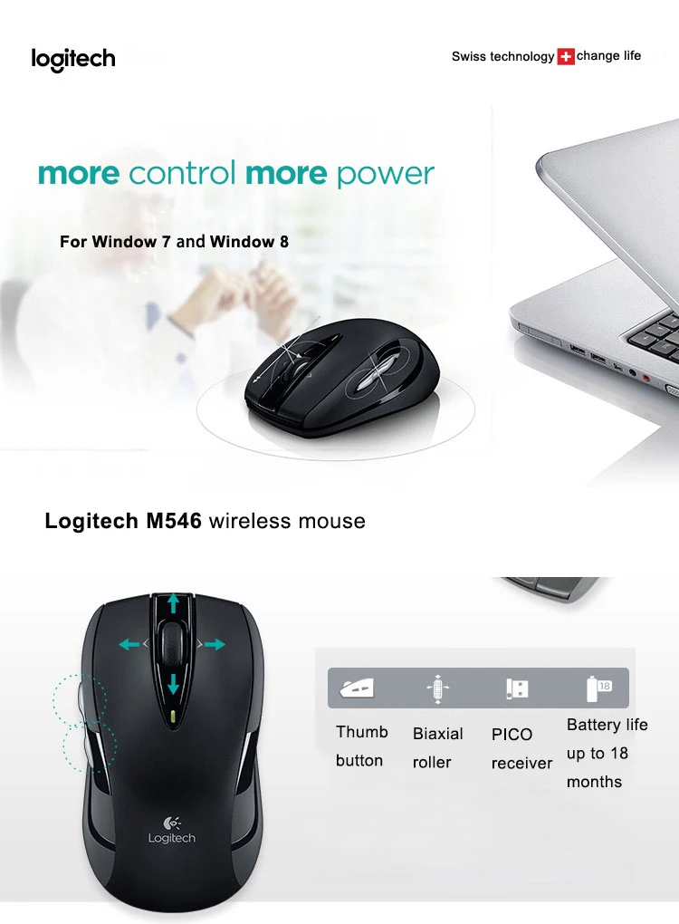 Logitech M546 Беспроводная игровая мышь Натуральная Универсальный Приемник Gamer мыши оптический 1000 точек/дюйм отслеживания эргономичные Мышь PC