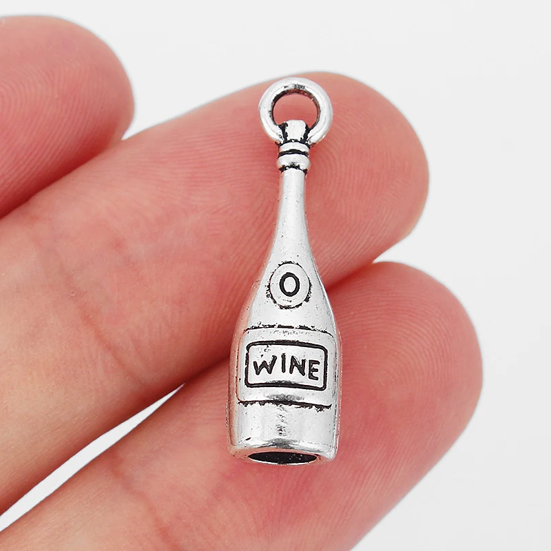 20 Pcs Antique Silver Wine Bottle Charms Pendant Fit DIY Necklace