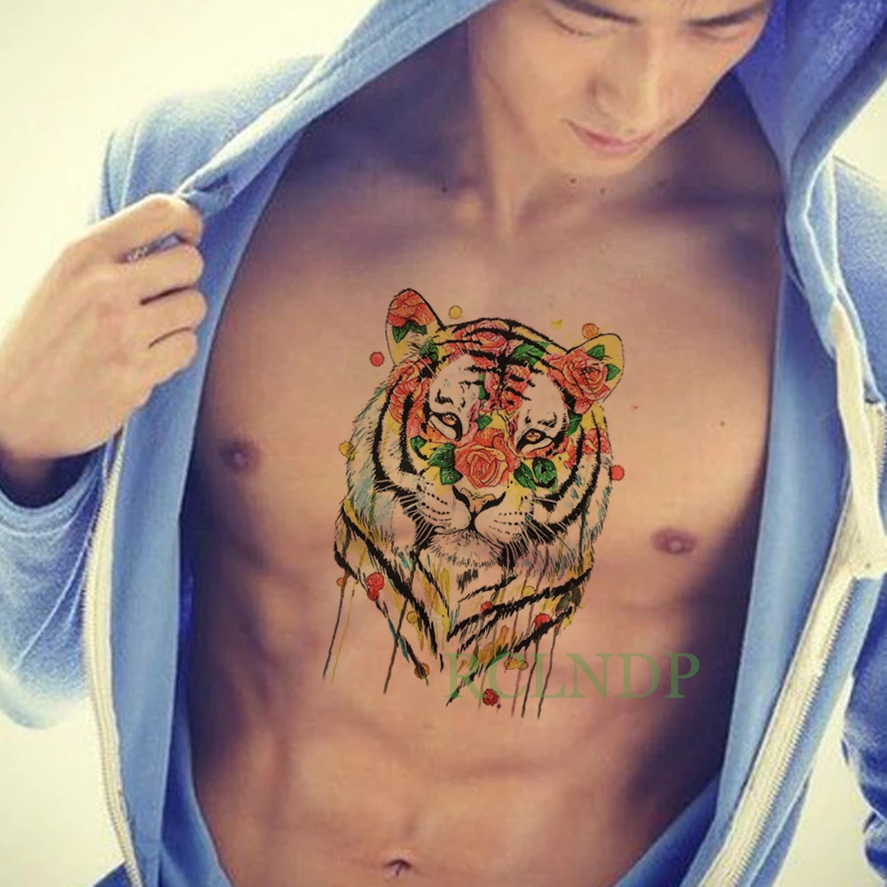 

Waterproof Temporary Tattoo Sticker Tiger Rose Flower Fake Tatto Flash Tatoo Large size Tatouage Leg Arm back for Women Men girl