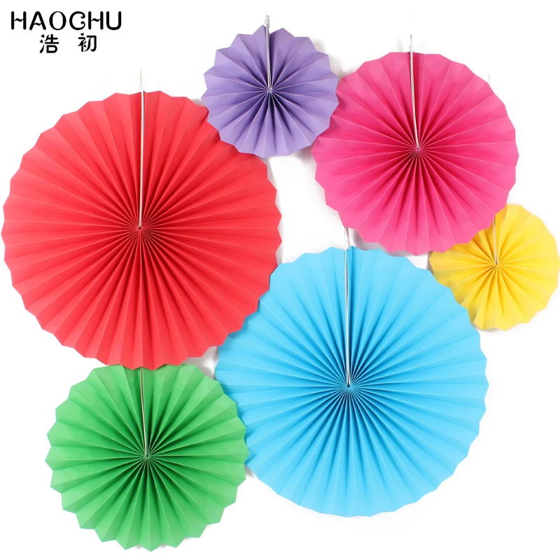 Haochu 6pcs Set Creative Paper Fan Flower Set Colorful Round Diy