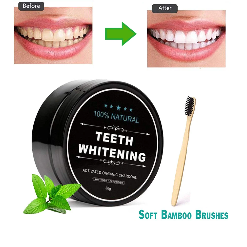 Activated Charcoal Teeth Whitening Powder Kit with 1 Bamboo Toothbrushes | Красота и здоровье