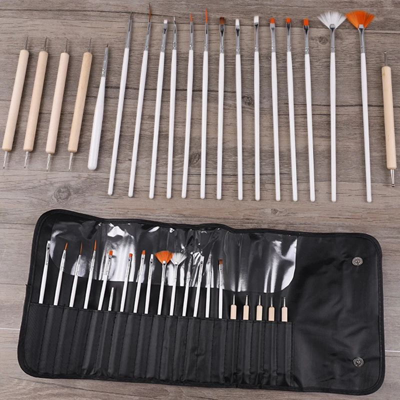 Escovas da Arte do Unha Desenho do Projeto da Arte do Unha Ferramenta para a Pintura Ferramentas da Arte do Unha Conjunto Punho Plástico Corporal Pintura Pontilhando Bolsa 20 Pçs - Set 2 Beleza e saúde