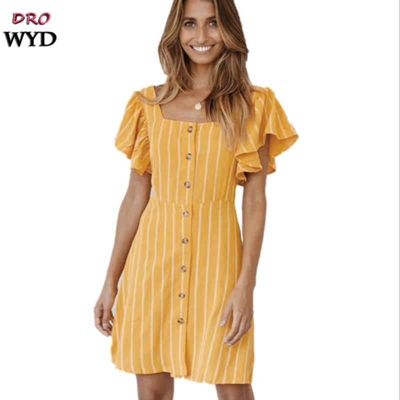 Summer Sexy Mini Dress 2019 Women's Casual Boho Striped Ruffled Vintage Dress Bohemian Beach Holiday Club Party Dress Vestidos