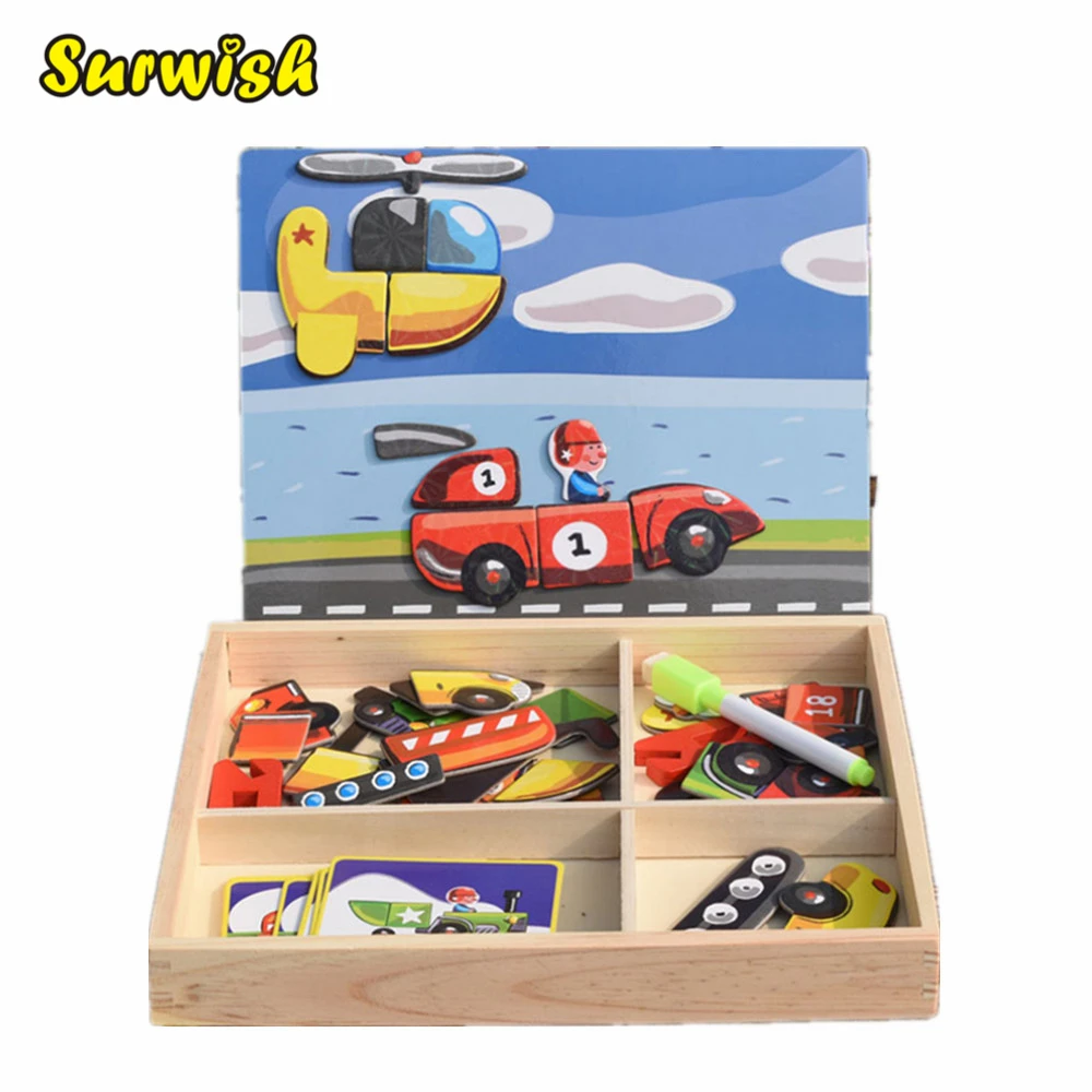 

Surwish Educational Wooden Drawing Board Dress up Facial Features Magnetic Puzzle Set Game