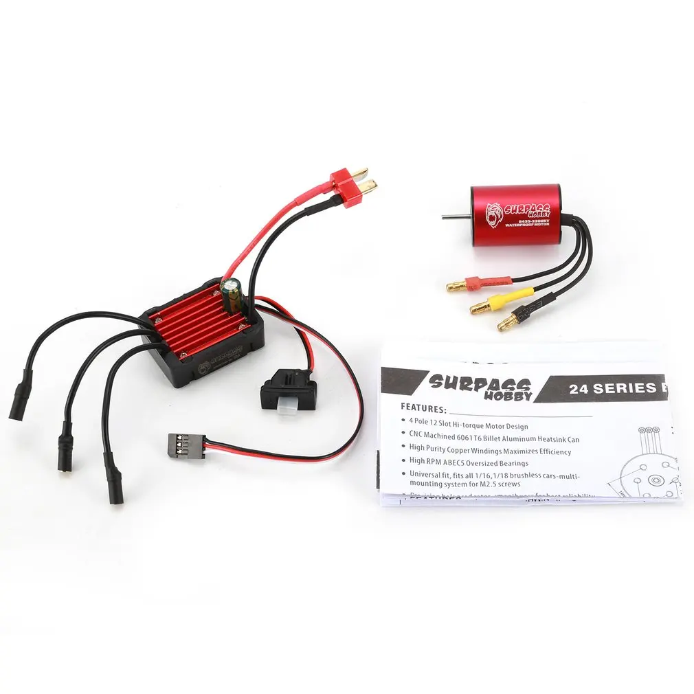

SURPASSHOBBY KK 2435 3300KV Brushless Motor with 25A Waterproof Speed Controler ESC for 2S 1:16 1:18 RC Racing Car Model