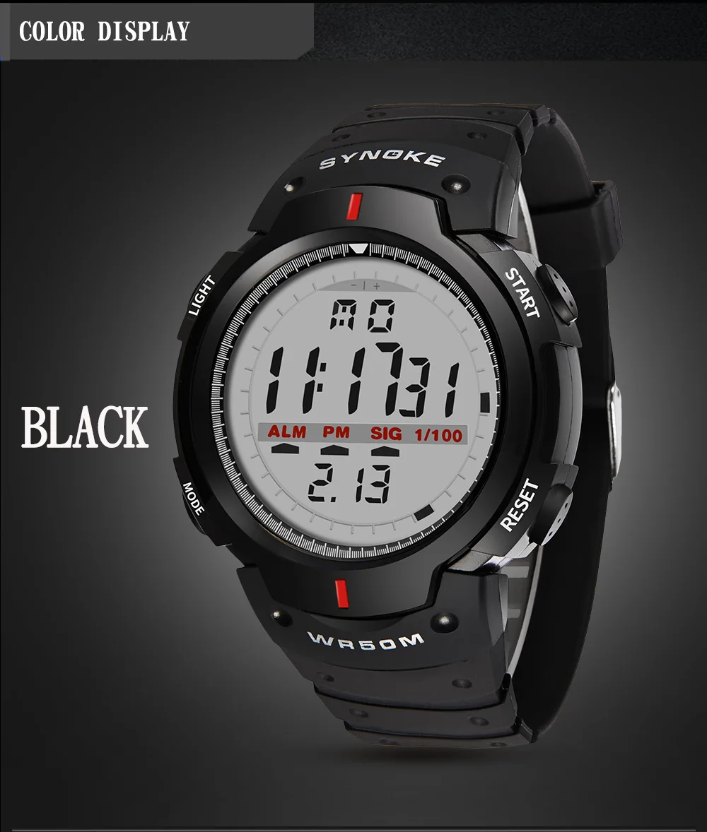 SYNOKE военные мужские наручные часы для спорта на открытом воздухе светодиодный электронные часы модные цифровые наручные часы будильник водонепроницаемые часы