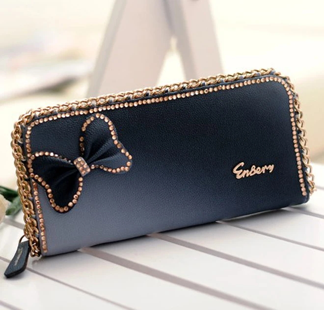 2014 New Hot Women Wallets Lady Purse Card Fashion Long Wallet Bow Butterfly Diamond Free Shipping