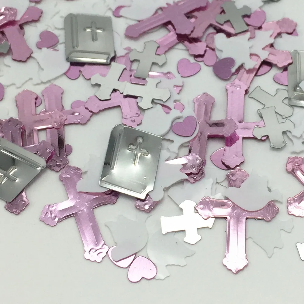 3 x Pink Metallic Confetti Cross Table Confetti 