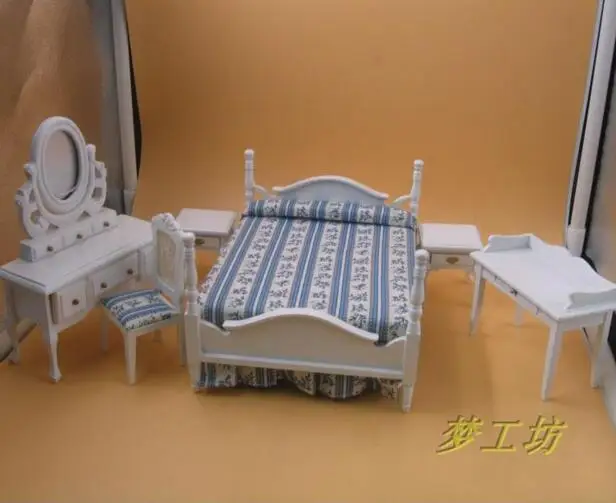 A01-X222 الأطفال طفل هدية لعبة 1:12 دمية مصغرة الأثاث مصغرة rement نوم مجموعة مع خلع الملابس مرآة 6 قطعة/المجموعة