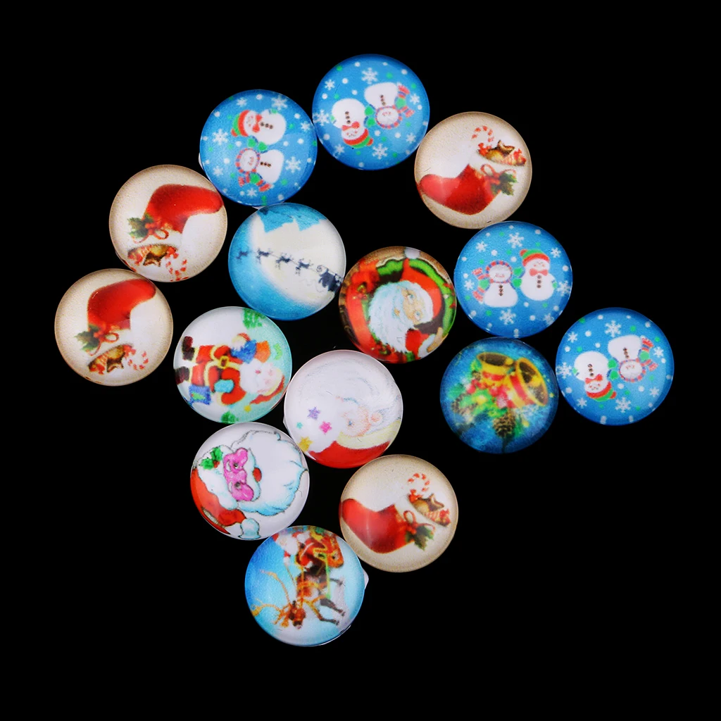 50x Christmas Theme Half Round Flat Back Glass Cabochons 10mm Jewelry Making
