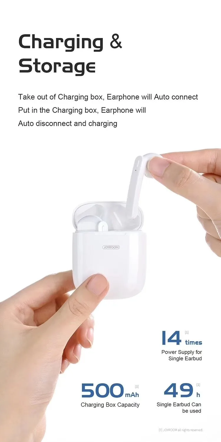 JOYROOM T04S Bluetooth V5.0 Earphone True Wireless Earphones 6D Stereo Speaker Earbuds with 500mah Charging Box for Smart Phones