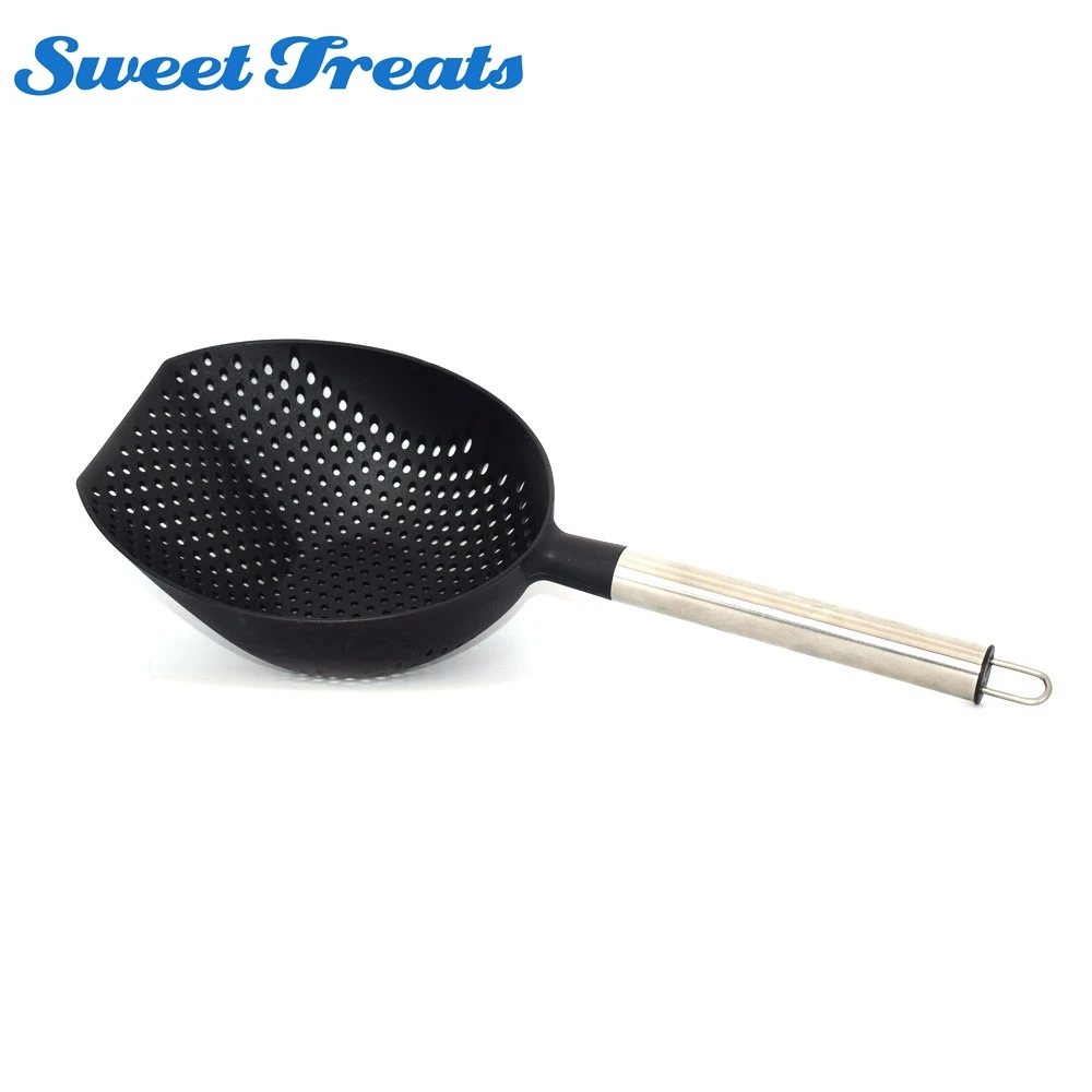 

Sweettreats Black Stainless Steel Handle Colander Scoop Colander Pasta Heat Resistant Strainer Steel Cooking Tools