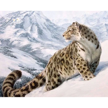 

Painting By Numbers DIY Dropshipping 40x50 50x65cm Snow Mountain Snow Leopard Animal Canvas Wedding Decoration Art picture Gift