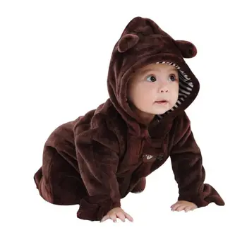

Newborn Baby Bear Pattern Romper Autumn Winter Warm Fleece Hoodies Jumpsuit Baby Boys Girls Soft Romper/