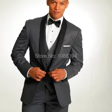 Новое поступление, смокинги для жениха для мужчин, серые мужские свадебные костюмы, костюмы для мужчин, 3 предмета(куртка+ брюки+ жилет+ Бант
