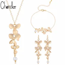 Чандлер Позолоченная серебряная подвеска в виде орхидеи ожерелья Цветущий цветок с жемчугом Колье для женщин элегантные массивные подарки