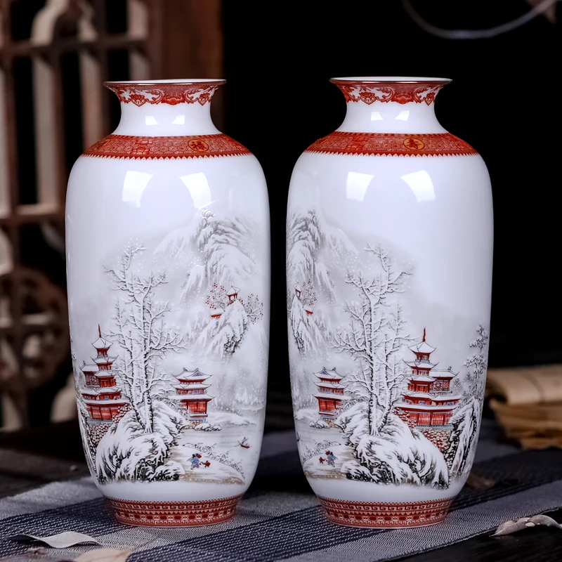 Antique Jingdezhen Ceramic Vase Eggshell Vase Desk Accessories Crafts Snow Flower Pot Traditional Chinese Style PorcelainVase flower vase ceramic vase