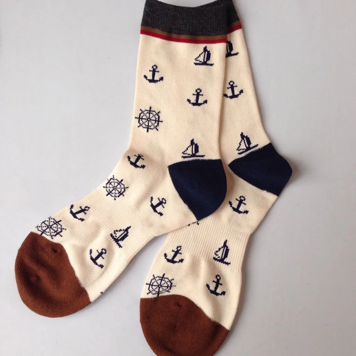 Сшитые цветные носки с изображением лодки и якоря; милые забавные мужские хлопковые носки с рисунком; осенне-зимние повседневные удобные дышащие носки в стиле Харадзюку - Цвет: 2