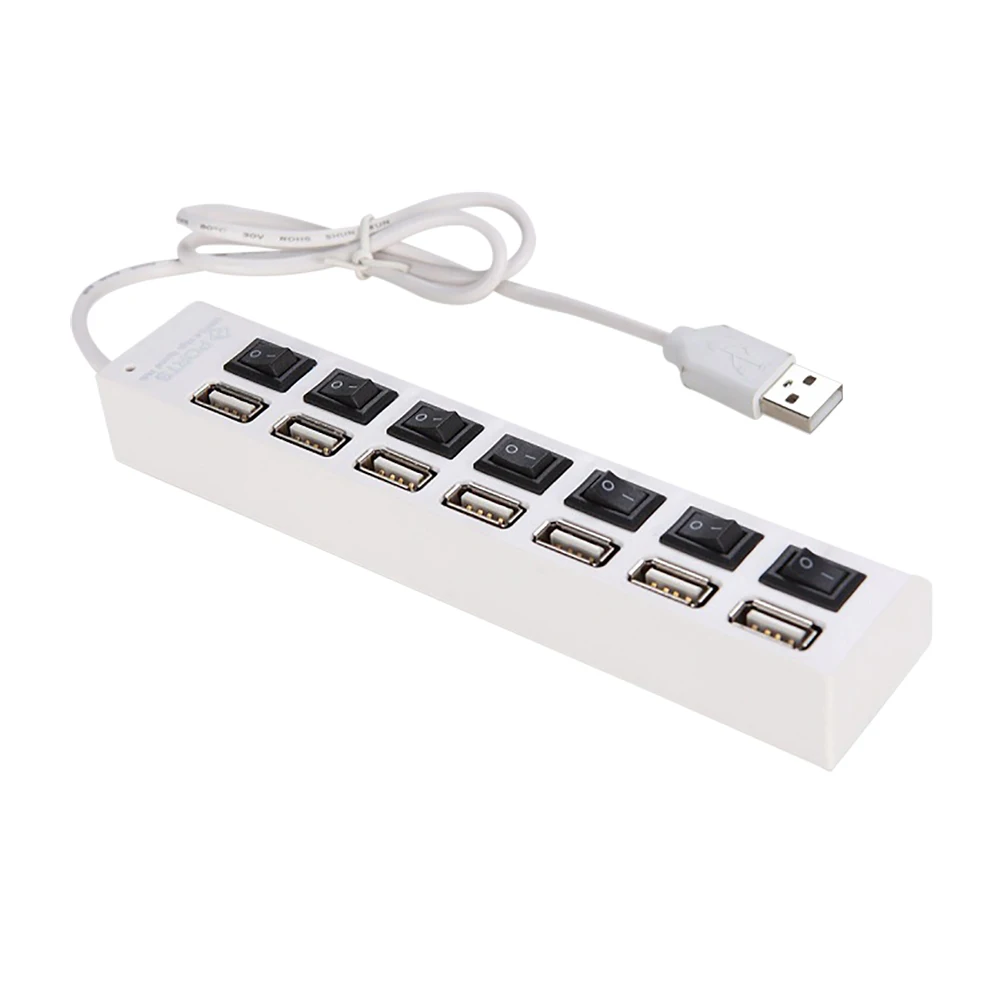 Usb-хаб, 7 портов, USB 2,0, независимый переключатель, индикатор, высокая скорость, ультра тонкий разветвитель, концентратор с usb-кабелем для настольного компьютера, USB мышь
