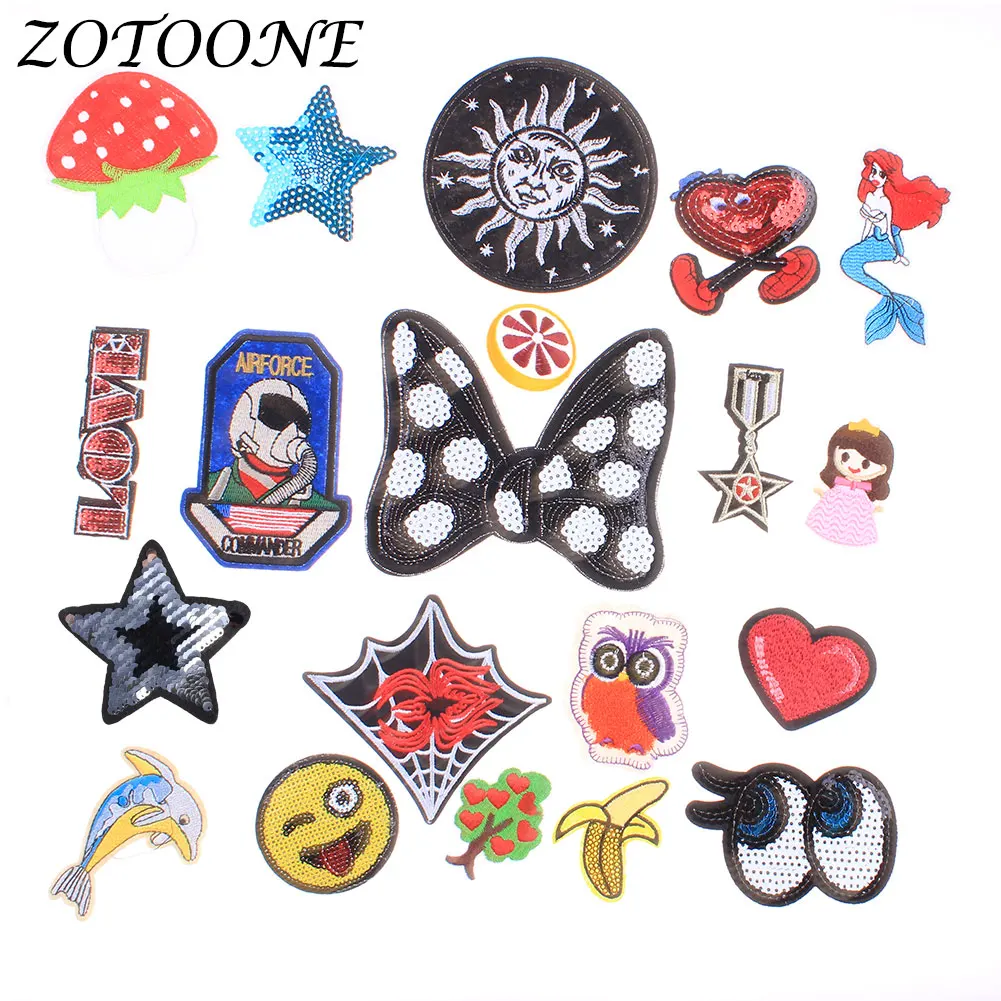 

Iron on Patches for Clothing Reversible Sequin Owl Biker Patches Mermaid Flower Applique Embroidery Flower Patches Decoration E