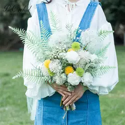 PEORCHID новый дизайн Одуванчик Искусственные Свадебные букеты Sztuczny Bukiet белый шалфей зеленый невесты рука держащая цветок 2019