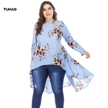 TUHAO 2018 Women Autumn Long Sleeve Women’s Blouses Floral Print Long Ruffles Shirts 4XL 5XL Plus Size Female Blouse Tops CM62