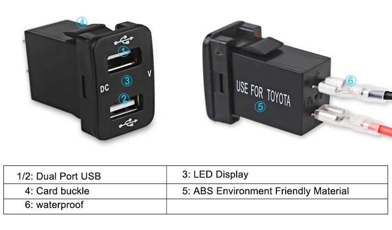 12V 4.2A Dual USB Автомобильное зарядное устройство адаптер питания для Toyota производство после 2013 2 порта USB разъем Вольтметр напряжения