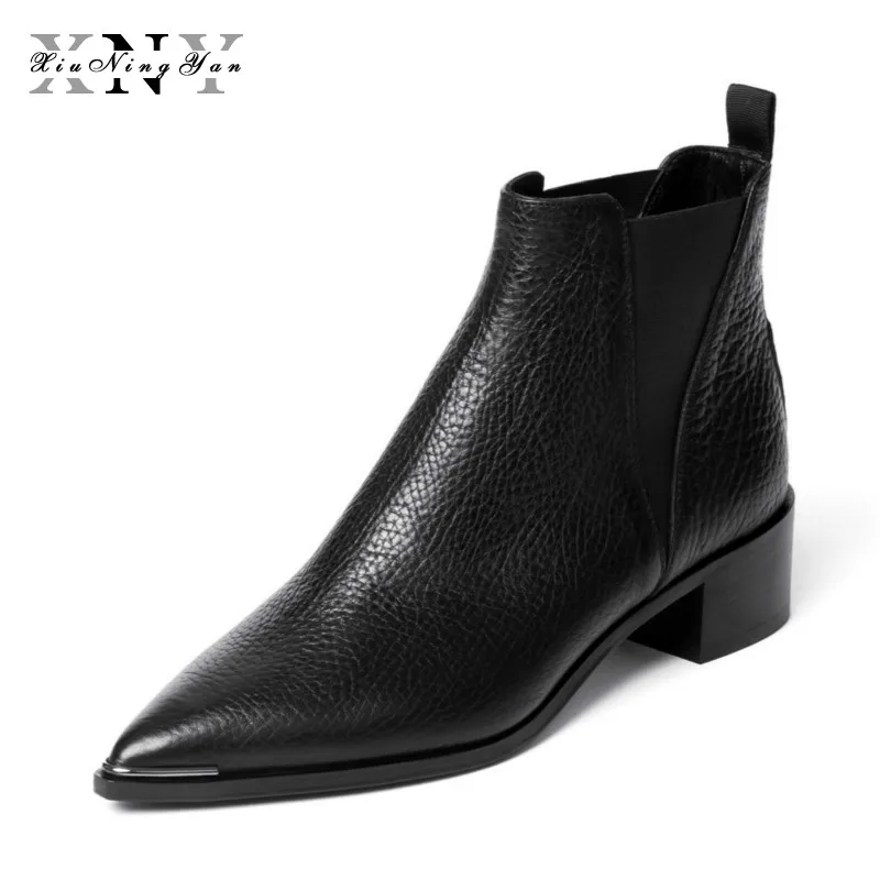 Achat XIUNINGYAN Femmes de Bottes En Cuir Noir de Femmes D hiver Chelsea Bottes Slip sur Cheville Bottes pour Femmes Marque Chaussure Bottes femme