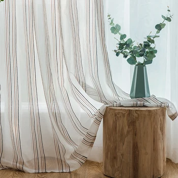 

Single Panels Striped Sheer Curtains for Living Room Decoration Yarn Dyed Japan Style multicolor Tulle Curtains Kitchen