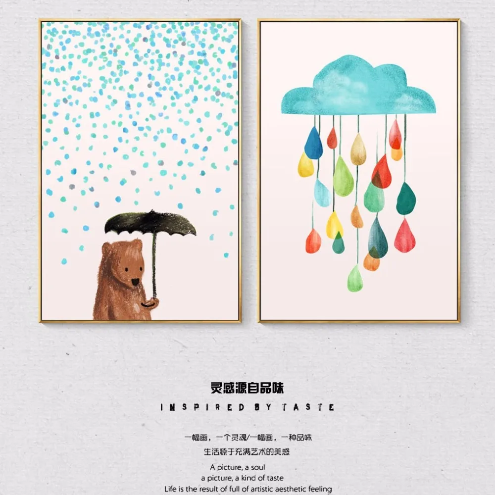 Nordic Cuadros Kartun Hewan Beruang Kanvas Lukisan Poster Dan