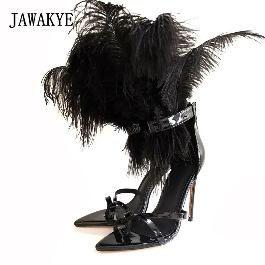 New-Runway-Feather-heels-Sandals-Women-flip-flops-Super-High-Heels-Stilettos-Orange-White-Black-Party (2)