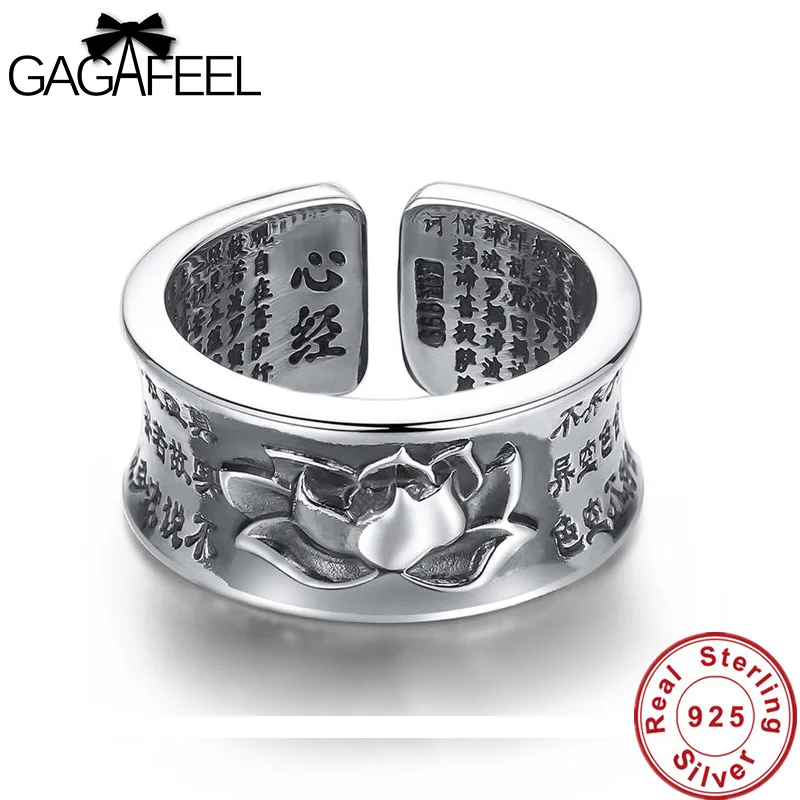 

GAGAFEEL Vintage Thai Sliver Rings for Men & Women Real Pure 925 Sterling Silver Loto Men Scripture Jewelry Open Rings Drop Ship