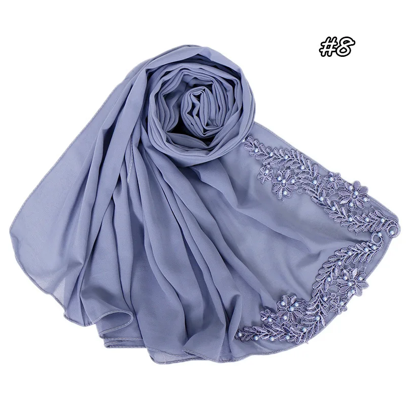 

70*180cm muslim bubble chiffon hijab scarf malaysia pearls embroidery shawls and wraps islamic headscarf foulard femme