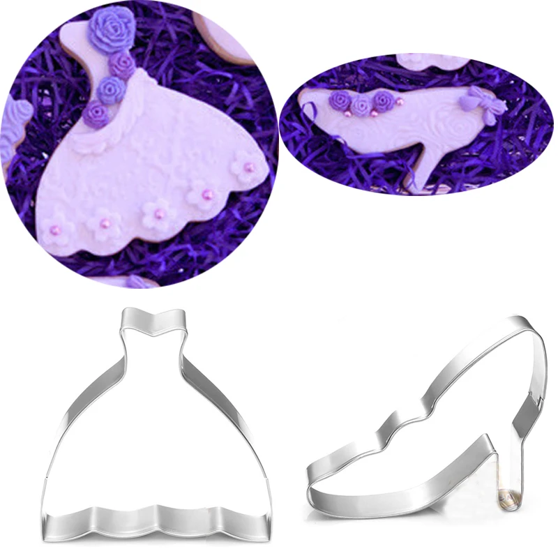 

2pcs wedding dress high heel shoes metal cookie cutter party patisserie gateau biscuit mold cake pastry baking tool bread mould