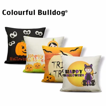 

Black Bat Cat Cushion Cases Moon Pumpkin Candy Pillow Covers Letter Trick or Treat Witch Broom Ghost Halloween Kid Gift 43*43 cm
