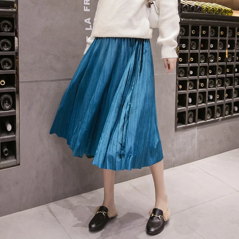 lan Spring pregnant women pleated skirt stretch stomach lift pregnant women skirt was thin loose maternity dress pregnant women - Цвет: lan