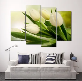 

Unframed 4 Panels White Roses Flowers Print Painting Modern Picture Canvas Wall Art for Wall Decor Home Decoration Artwork