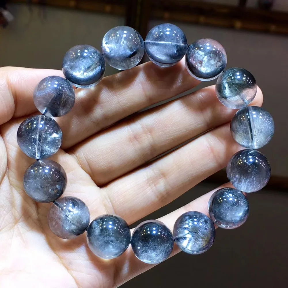 Натуральный серебряный браслет из брукита и платины с рутилированным кварцем для женщин и мужчин 15,5 мм круглые бусины с кристаллами, сертификат AAAAAA