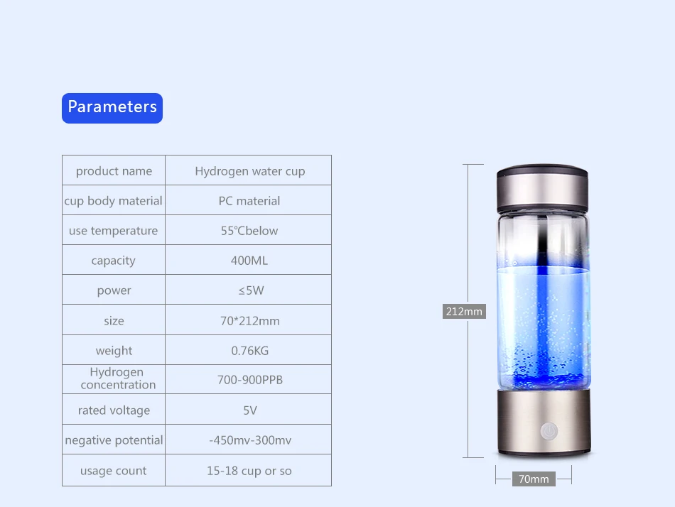 420 ML водородный водонагреватель щелочных Maker Перезаряжаемые Портативный для чистого H2 богатых водородом бутылка для воды электролиза